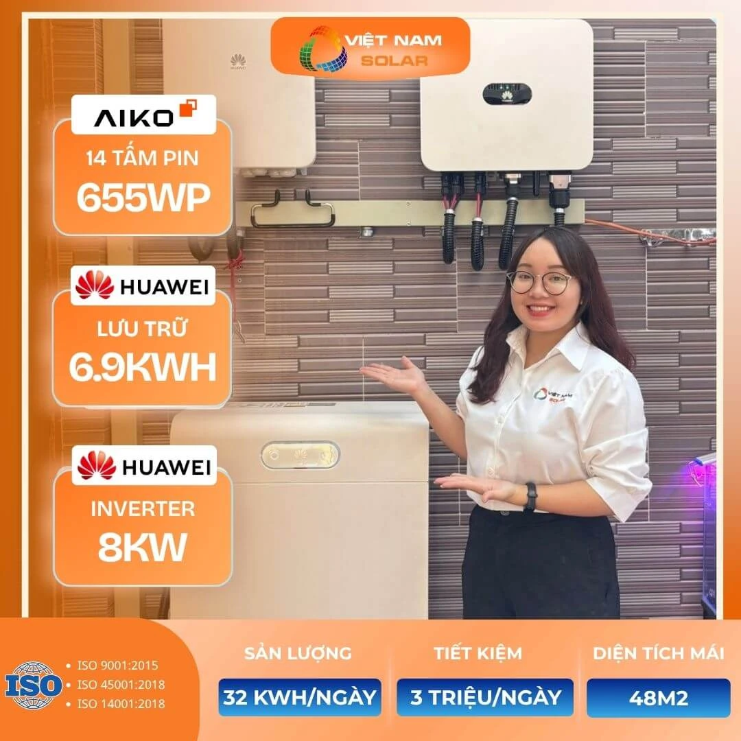 Hệ Hybrid 8kWp + 6.9kWh lưu trữ