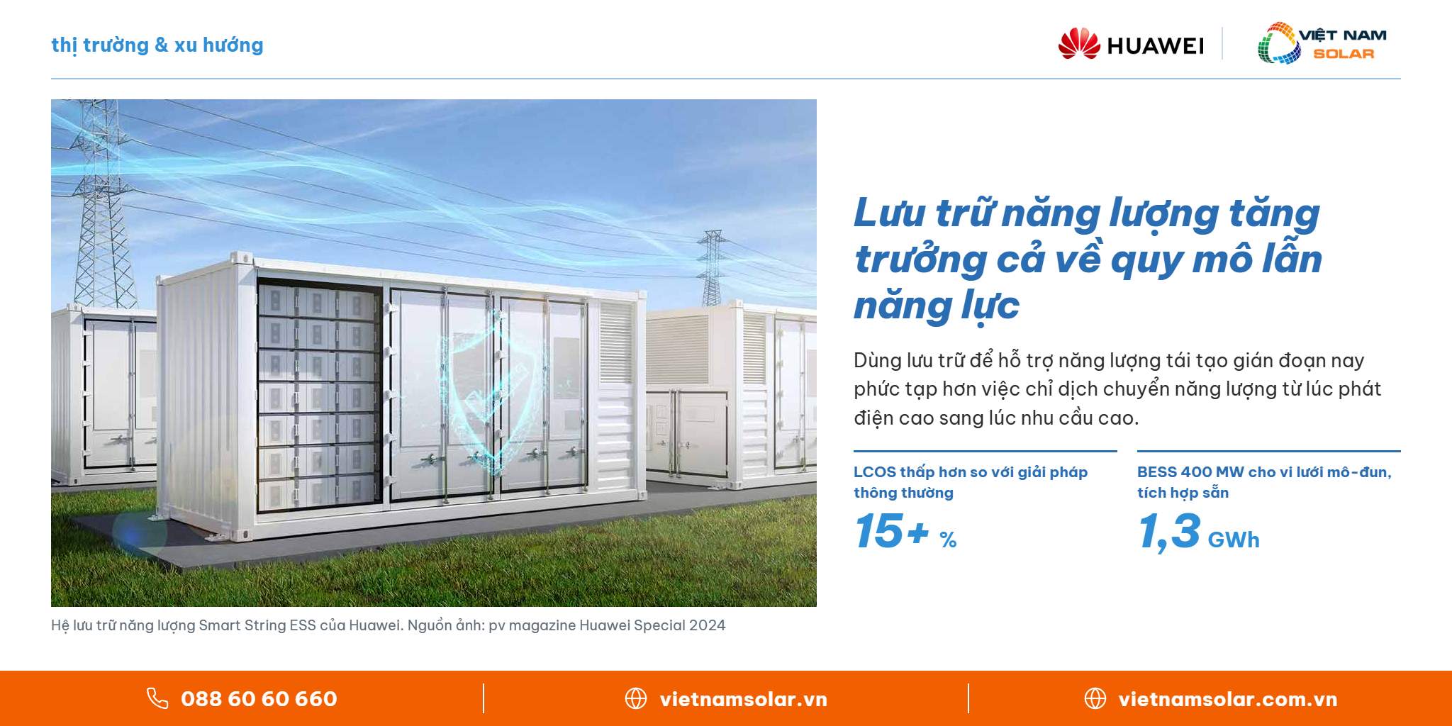 Lưu trữ năng lượng tăng trưởng cả về quy mô lẫn năng lực – Huawei FusionSolar, Việt Nam Solar