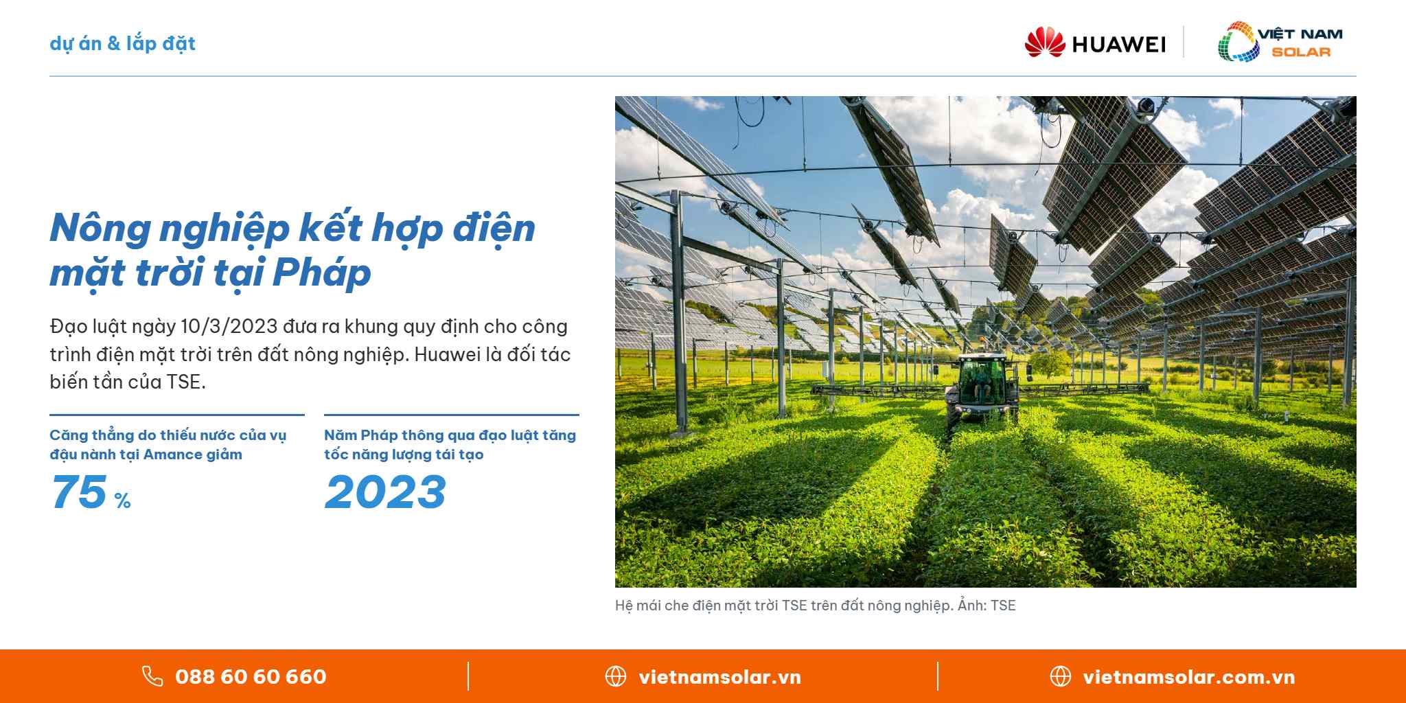 Nông nghiệp kết hợp điện mặt trời tại Pháp – Huawei FusionSolar, Việt Nam Solar
