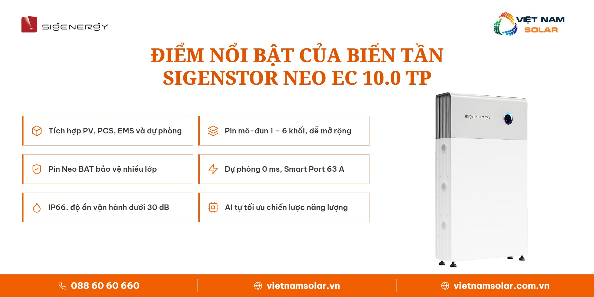 SigenStor Neo EC 10.0 TP - Inverter Đồng Bộ All In One Sigenergy 10kW 3 Pha 2 SigenStor Neo EC 10.0 TP - Inverter Hybrid 3 Pha Đồng Bộ Sigenergy 10kW: ảnh điểm nổi bật của inverter năng lượng mặt trời Sigenergy SigenStor Neo EC 10.0 TP