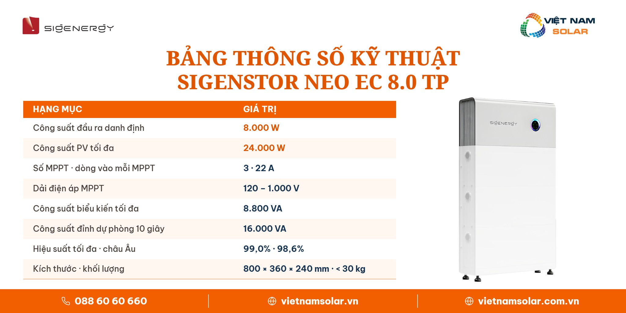 SigenStor Neo EC 8.0 TP - Inverter Đồng Bộ All In One Sigenergy 8kW 3 Pha 3 SigenStor Neo EC 8.0 TP - Inverter Hybrid 3 Pha Đồng Bộ Sigenergy 8kW: ảnh bảng thông số kỹ thuật biến tần năng lượng mặt trời SigenStor Neo EC 8.0 TP